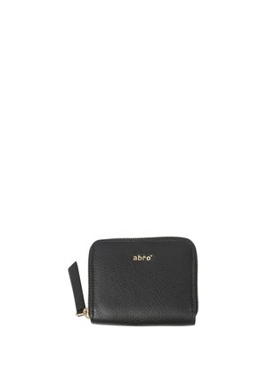 Black textured leather wallet with gold zipper and small gold "abro" logo on front.