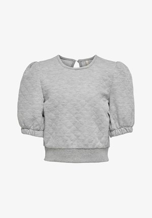 Top corto grigio chiaro trapuntato con maniche corte a sbuffo, scollo arrotondato e polsini ed orlo elasticizzati.