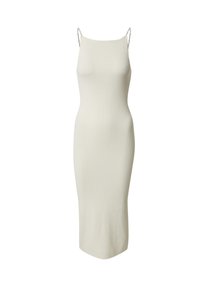 Geripptes, ärmelloses Midikleid in Off-White. Mit dünnen Ketten-Trägern und einer taillierten Silhouette, die zu einem geraden Saum verläuft.