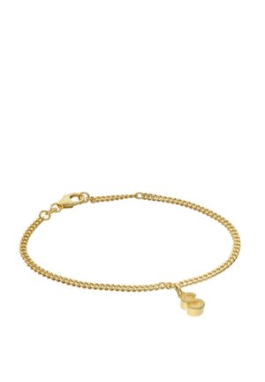 Goldkette Armband mit kleinem Unendlichkeitssymbol-Anhänger und Karabinerverschluss auf weißem Hintergrund.