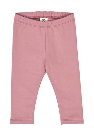 Rosa elastische Leggings aus weichem, glattem Stoff; zeichnen sich durch einen figurschmeichelnden Schnitt und ein einfaches Design ohne Verzierungen aus.