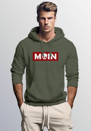 Neverless, SCHRIFTZUG MOIN SKULL TOTENKOPF PARODIE HAMBURG FASHION STREETSTYLE  - Hoodie - oliv