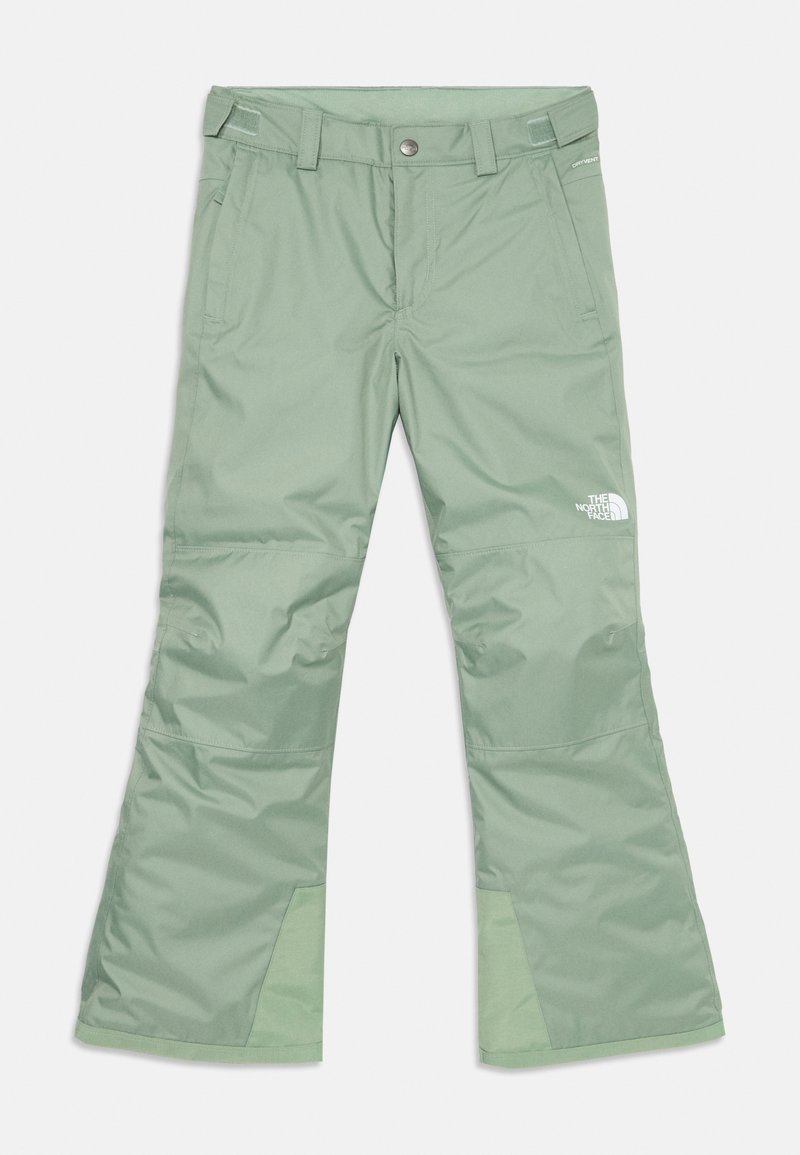 Világoszöld, szigetelt, vízálló nadrág, állítható derékkal, oldalsó zsebekkel és a The North Face logójával a jobb combon.