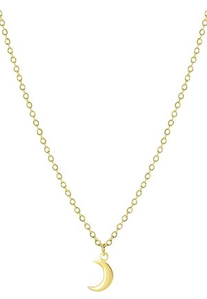 Gouden ketting met een delicate schakel en een halve maan hanger. De hanger heeft een gepolijste afwerking en is subtiel gebogen.