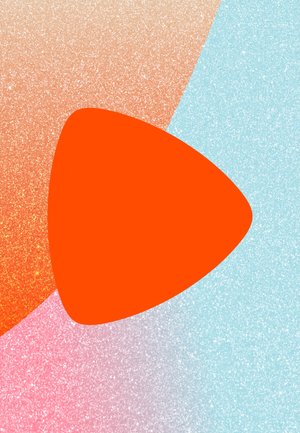 Design abstrait mettant en avant une grande forme orange sur un fond pailleté avec des dégradés de pêche, rose, violet et bleu clair. Inclut le texte "zalando."