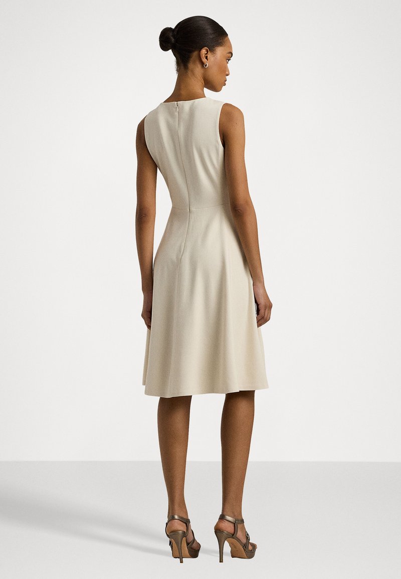 slim fit dress slacks Authentic Cream Crewneck Long Sleeve Fit and Flare Dress