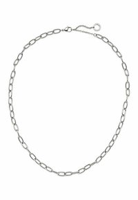 Collana in argento con anelli ovali allungati. Chiusura a moschettone e catena regolabile per una vestibilità perfetta.