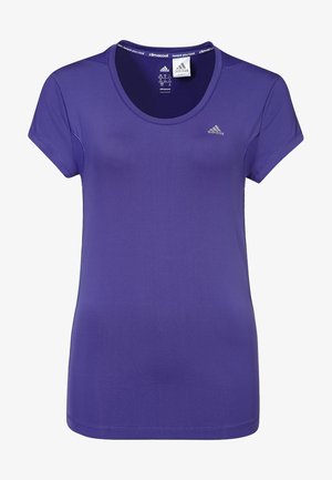 Violet t-paita, jossa on lyhyet hihat ja kosteutta siirtävä kangas, pyöreä kaulus sekä Adidas-logo vasemmassa yläkulmassa.