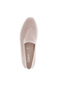 Light pink slip-on shoe featuring a textured knit upper with an open pattern, soft interior lining, and subtle Gabor branding.