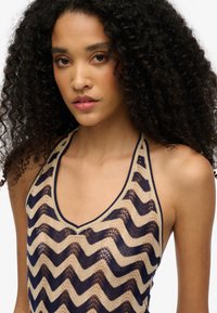 Superdry & Co ZIG ZAG PLUNGE HALTER  - Top - navy gold zigzag