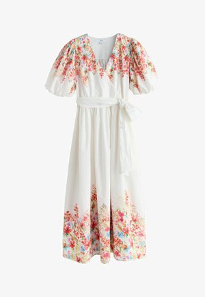 Next, TALL FIT - OCCASION SHORT PUFF SLEEVE MIDI TIE WAIST DRESS . - Maxi ruha - white floral print
