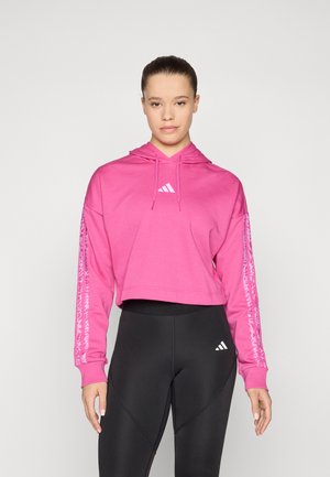 ESSENTIALS 3 STRIPES PRINT - Sweat à capuche - semi lucid fuchsia