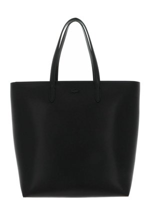 Sac cabas en cuir noir avec deux anses et un logo crocodile discret centré près du bord supérieur.