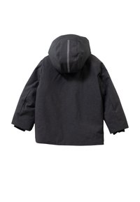 Grijze hoodie met een gestructureerde afwerking, met een rechte snit en reflecterende accenten op de achterkant en bovenkant van de capuchon.