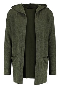 Felpa verde oliva realizzata in tessuto morbido, con apertura frontale, due tasche anteriori e un design testurizzato con una vestibilità comoda.