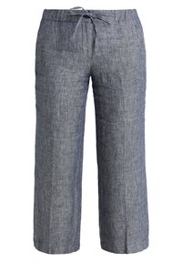 Pantaloni a gamba larga in lino blu con vita regolabile, realizzati in un tessuto testurizzato e dalla vestibilità rilassata per il massimo comfort.