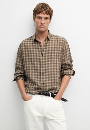Massimo Dutti 100% LINEN REGULAR FIT CHECK SHIRT - Chemise - dark brown