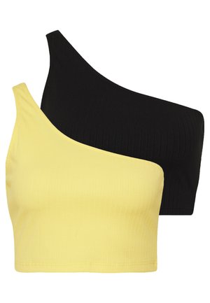 2 PACK ONE SHOULDER CROP - Top - black/lemon