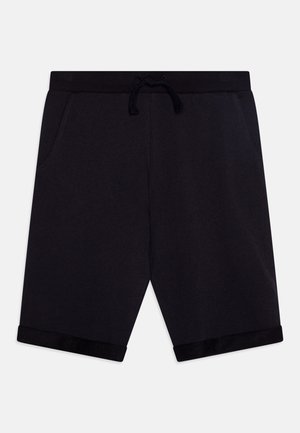 Sorte afslappede shorts med elastik i taljen og snøre, med sidelommer og opsmøgede kanter.