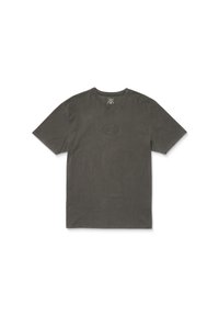 T-shirt in cotone grigio con collo a giroclassico, maniche corte e un logo ricamato discreto al centro. Tessuto morbido e vestibilità comoda.