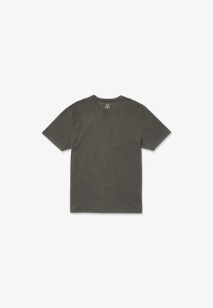T-shirt in cotone grigio con collo a giroclassico, maniche corte e un logo ricamato discreto al centro. Tessuto morbido e vestibilità comoda.
