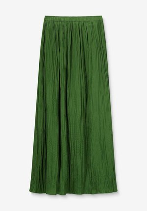 Jupe maxi verte en tissu léger, avec un design plissé, une taille élastique et une silhouette fluide.