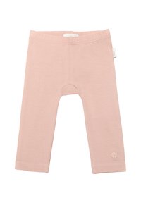 Lichtroze katoenen legging met een zachte textuur, elastische tailleband en een decoratieve geborduurde detail op het onderbeen.