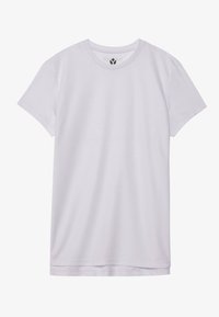 White short-sleeve t-shirt made from lightweight fabric, featuring a crew neck and a smooth texture, with a straight hemline.