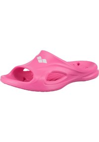 Sandalo con slide rosa realizzato in materiale leggero, caratterizzato da un design con punta aperta, fori di ventilazione e una suola testurizzata per una migliore adesione.