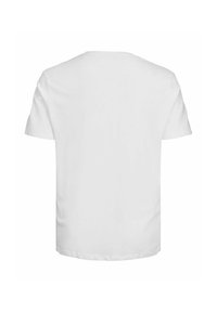 White cotton t-shirt, short sleeves, crew neck, smooth texture, straight hem. No visible logos or patterns on the back view.
