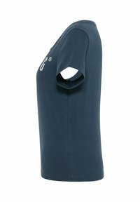 Navy blue short-sleeve T-shirt made of soft cotton, featuring a round neckline and a side view showcasing a straight silhouette.