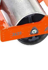 Roller with a metallic gray cylinder, orange frame, and black accents; features a number "3625" and a circular black wheel.