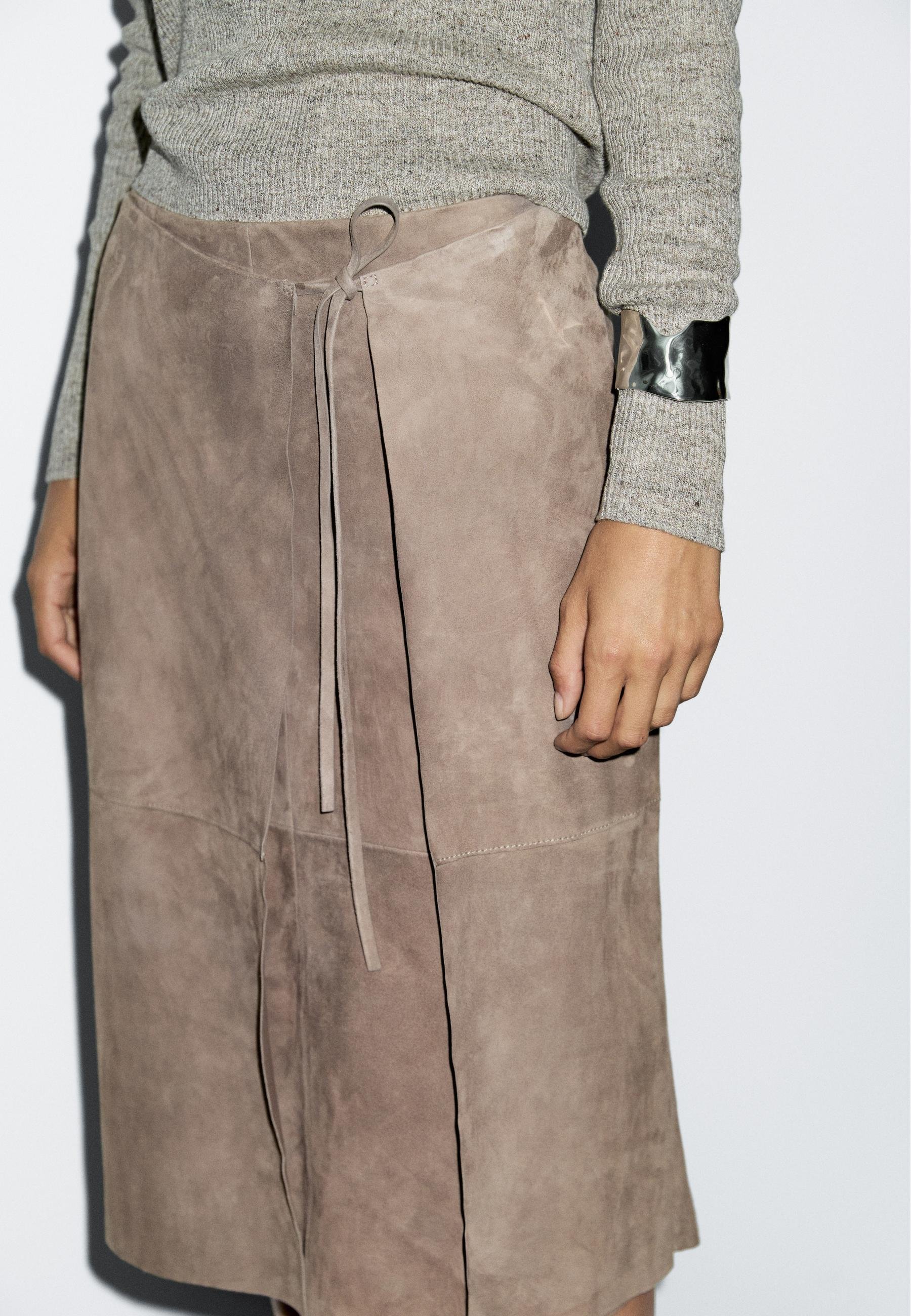 Massimo Dutti WRAP MIDI - Leather skirt - mottled brown Massimo Dutti WRAP MIDI - Leather skirt - mottled brown