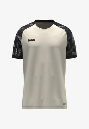 Sportshirt met korte mouwen in lichtgrijs met zwarte patroon op de schouders en een "JAKO"-logo op de borst.