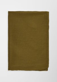 Tissu texturé vert olive avec un motif côtelé subtil, de forme rectangulaire et finition douce, conçu pour un style polyvalent.