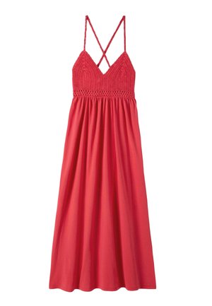 Promod, ROBE EN CROCHET ET JERSEY - Robe longue - rouge