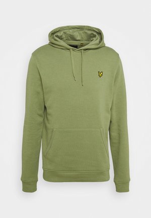 Hoodie verde oliva realizzato in morbido misto cotone, con tasca frontale a marsupio, cappuccio regolabile con cordini e un piccolo logo di una farfalla ricamato.