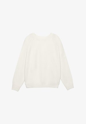 Biały sweter typu pulower wykonany z miękkiego dzianinowego materiału. Posiada okrągły dekolt, długie rękawy typu raglan oraz dopasowany dół z minimalną fakturą.