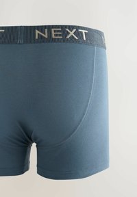 Shorts en boxer pour hommes de couleur bleue, avec une texture douce, une taille élastique arborant le logo "NEXT" en couleur claire, et un design minimaliste.