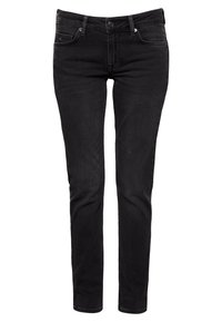 Černé džíny skinny s hladkou texturou, designem pěti kapes, zapínáním na zip a knoflík. Přizpůsobený střih s minimálním zdobením.