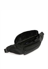 Czarna nerka wykonana z gładkiego nylonu, wyposażona w główną komorę na suwak oraz przednią kieszeń na suwak. Regulowany pasek w komplecie.