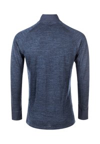 Långärmad skjorta i mörkblått med krage och ribbade muddar. Tyget har en strukturerad, något melerat utseende.