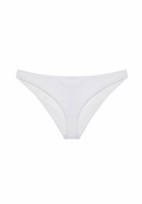 Vita bikiniunderdel i strukturerad tyg med släta sidopaneler. Enkel design med låg midja och ingen synlig hårdvara.