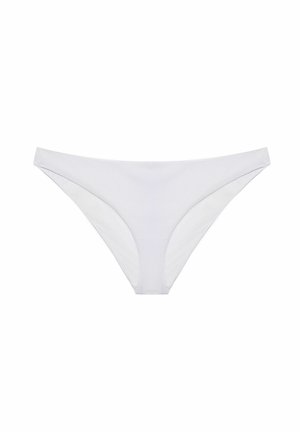 Slip bikini bianco con tessuto testurizzato e pannelli laterali lisci. Design semplice con taglio a vita bassa e senza hardware visibile.