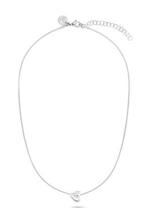 Silberkette mit einer dünnen, flexiblen Kette und einem kleinen, polierten Herzanhänger. Verfügt über einen Karabinerverschluss und eine verstellbare Länge mit Kettengliedern.