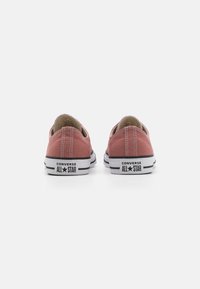 Zapatillas Converse All Star de lona color rojo rosa, con suela de goma blanca y detalles en franja negra. La vista trasera muestra el logo en el talón.
