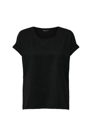Zwarte t-shirt van zachte stof, met een ronde halslijn, korte opgerolde mouwen en een iets relaxed fit. Subtiele textuurdetail.