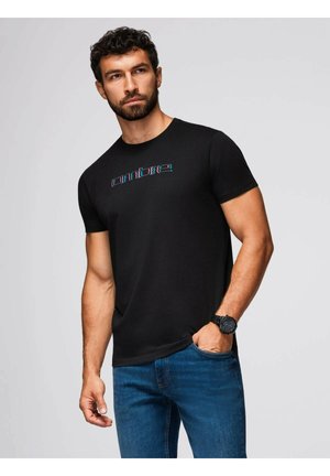 WITH EMBROIDERY ON THE CHEST  - T-shirt med print - black