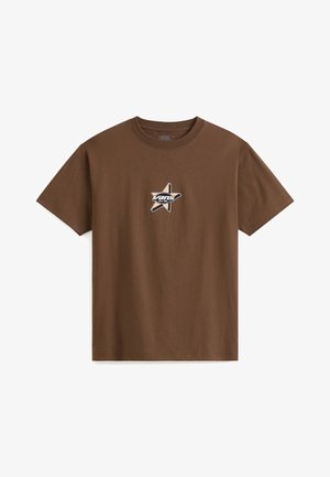 Brązowa bawełniana koszulka z białą i czarną gwiazdką w logo, z napisem "Vans" na środku. Klasyczny okrągły dekolt i krótkie rękawy.