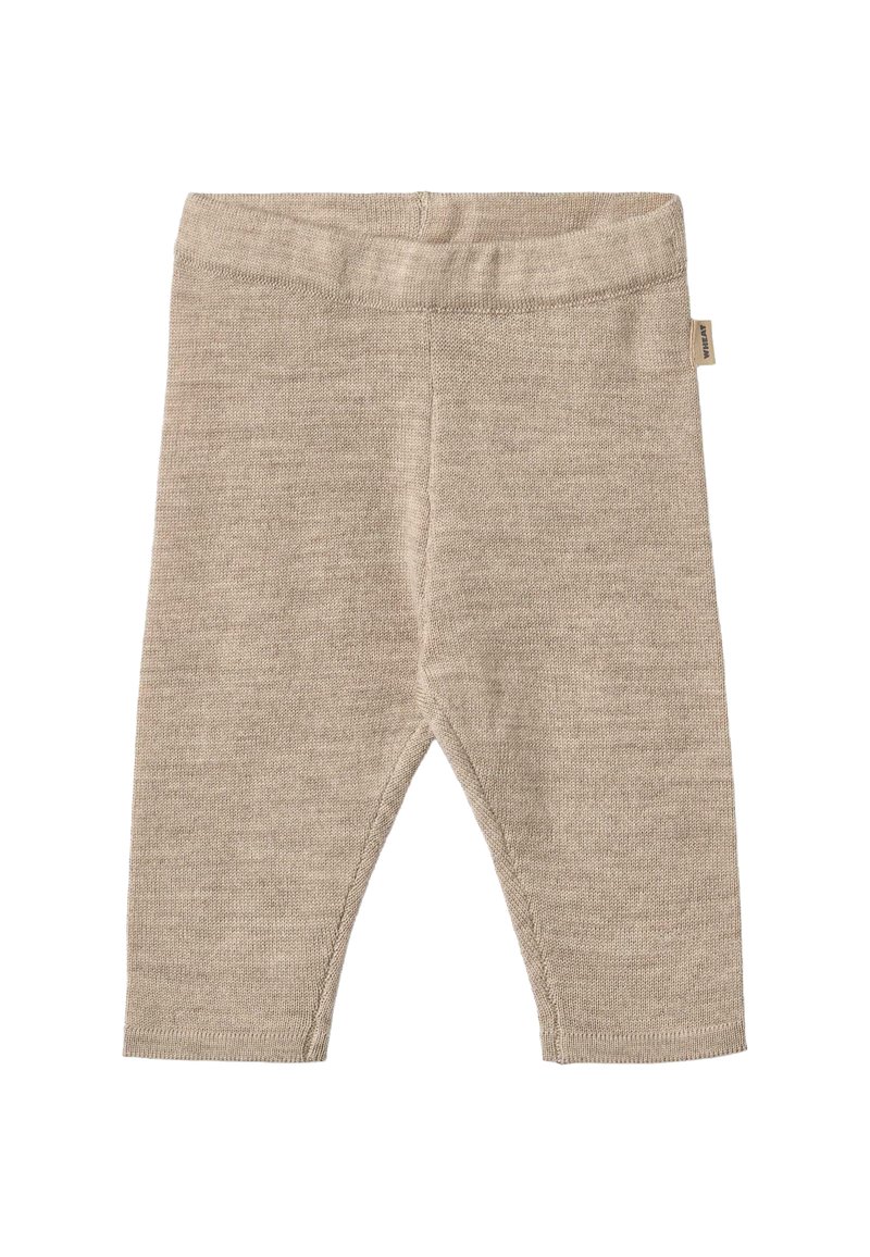 Beige gestrickte Leggings mit einer weichen Textur, ausgestattet mit einem elastischen Bund und einer cropped Länge. Keine sichtbaren Muster oder Hardware.